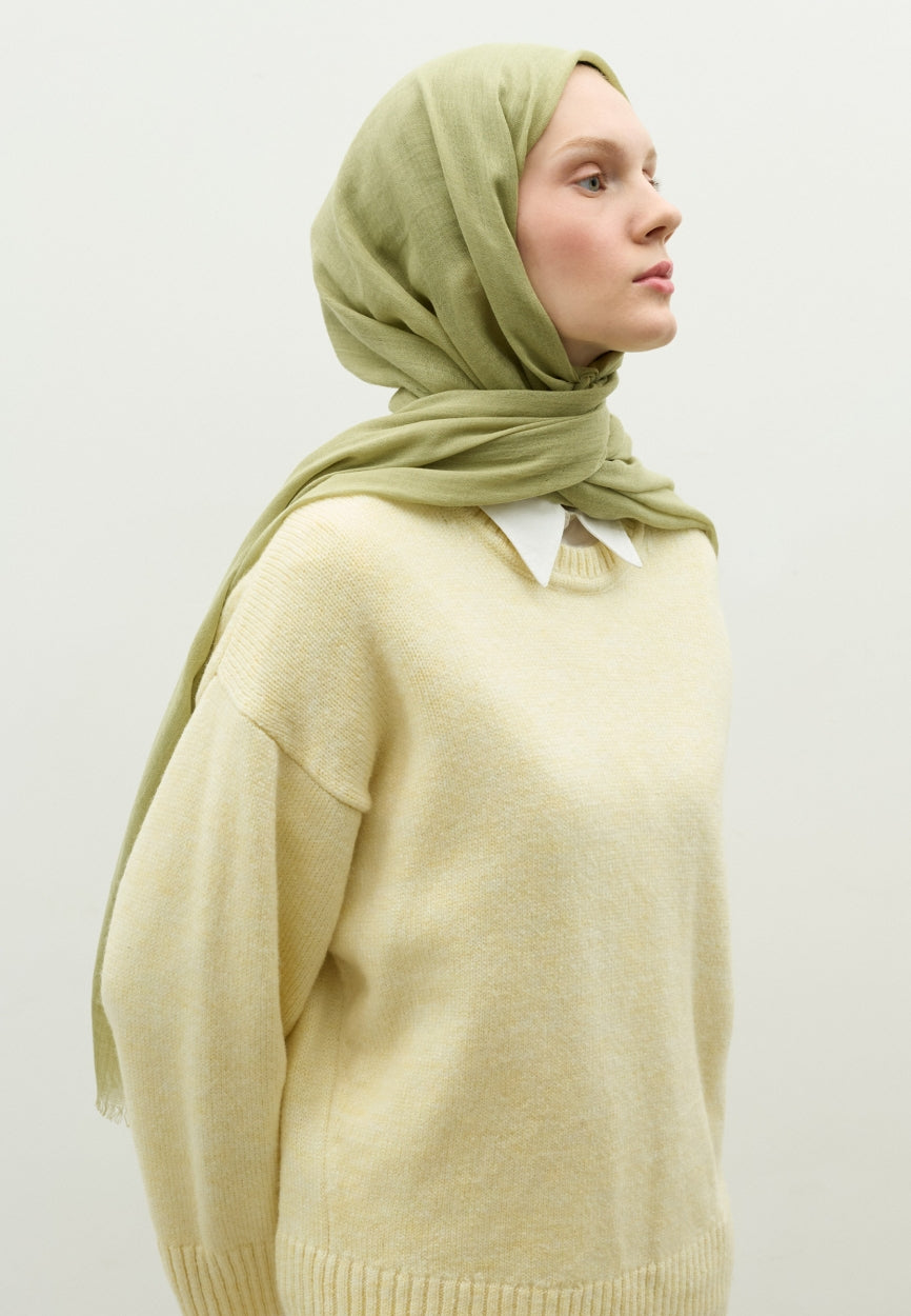 Front view of Sage Cashmere Textured Scarf Cagla, modest Scarf for outdoor events