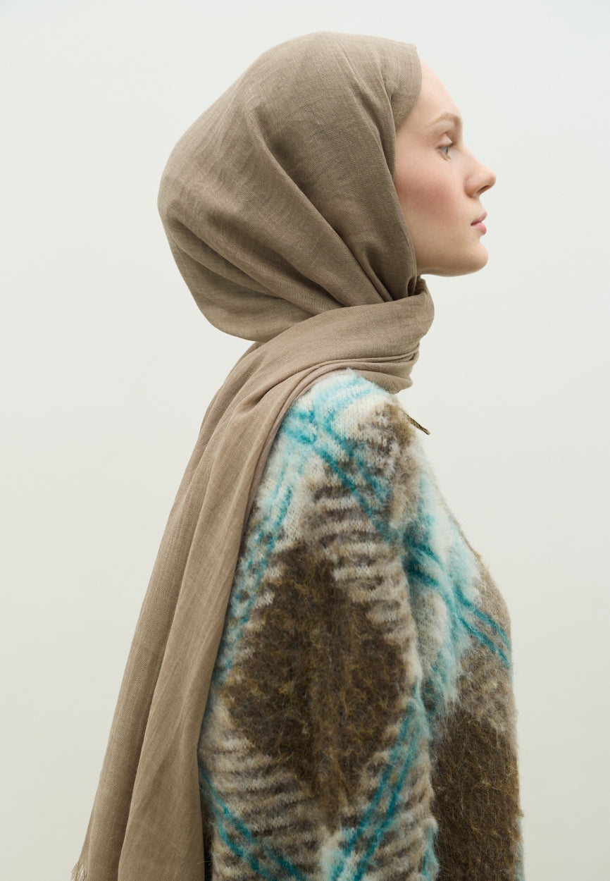 Mink Cashmere Textured Scarf side angle showing elegant silhouette