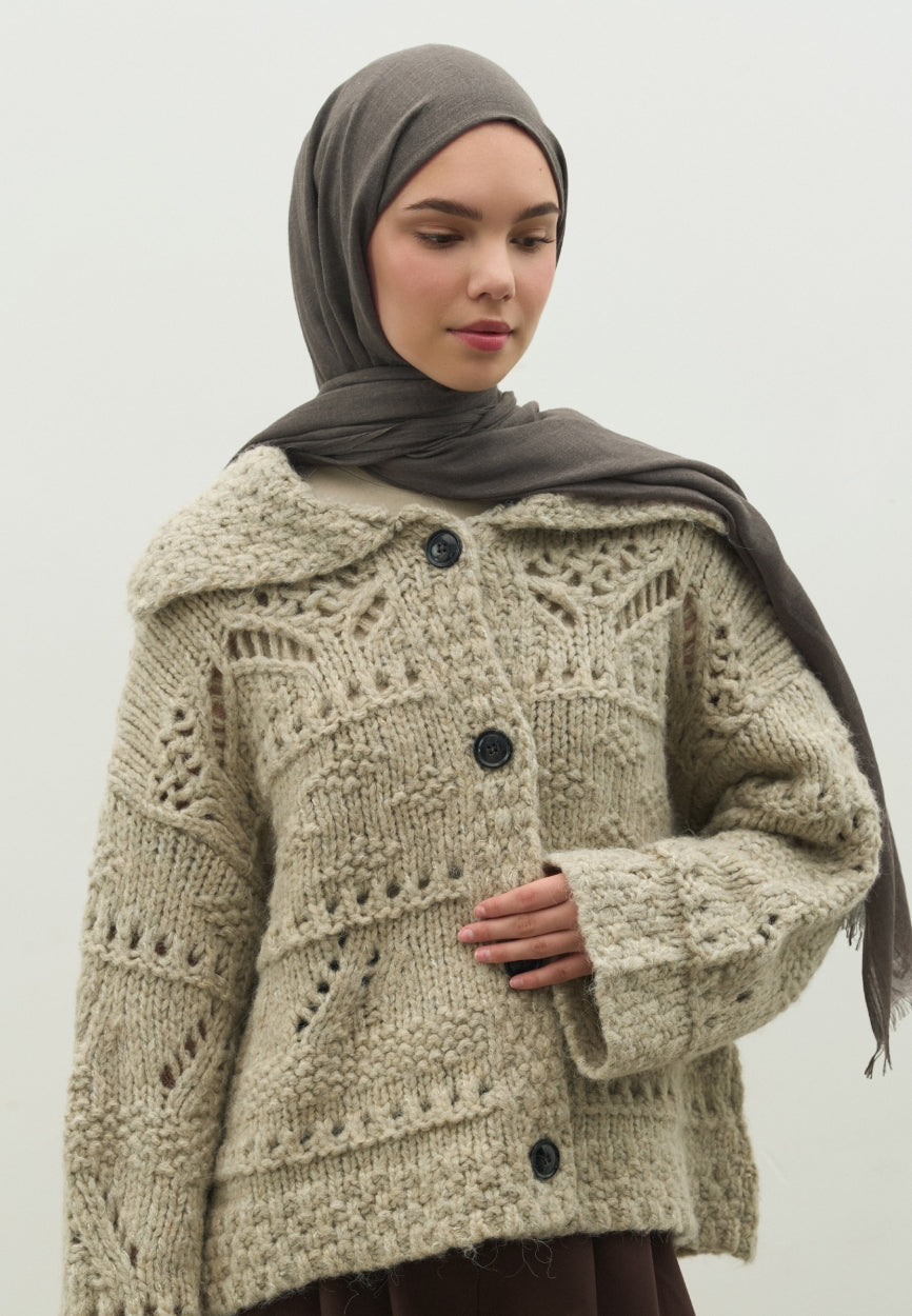 Front view of Smoke Cashmere Textured Scarf, modest Scarf for weddings