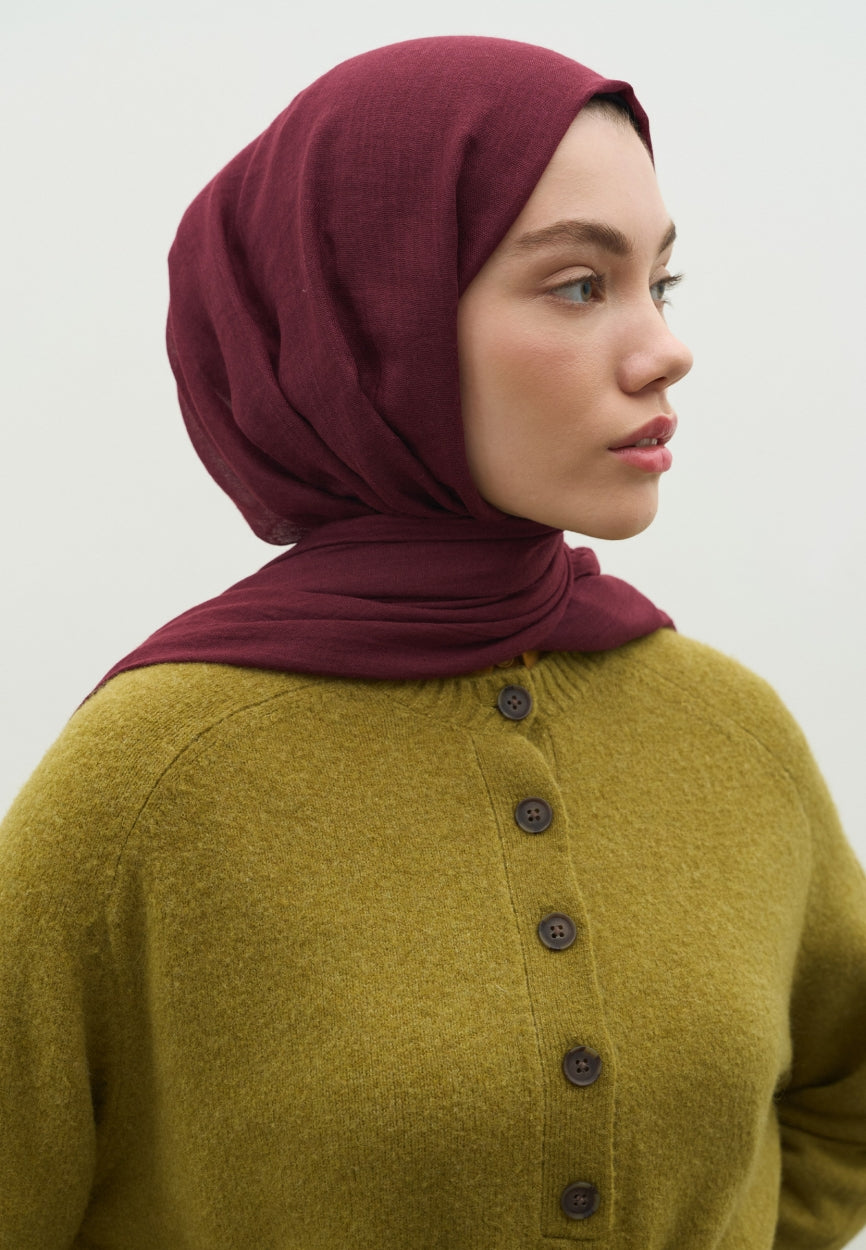 Bruise Cashmere Textured Scarf Cherry side angle showing elegant silhouette