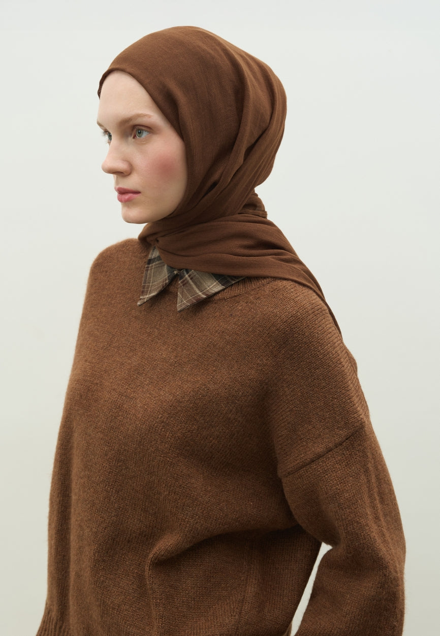 Chocolate Cashmere Textured Scarf side angle showing elegant silhouette