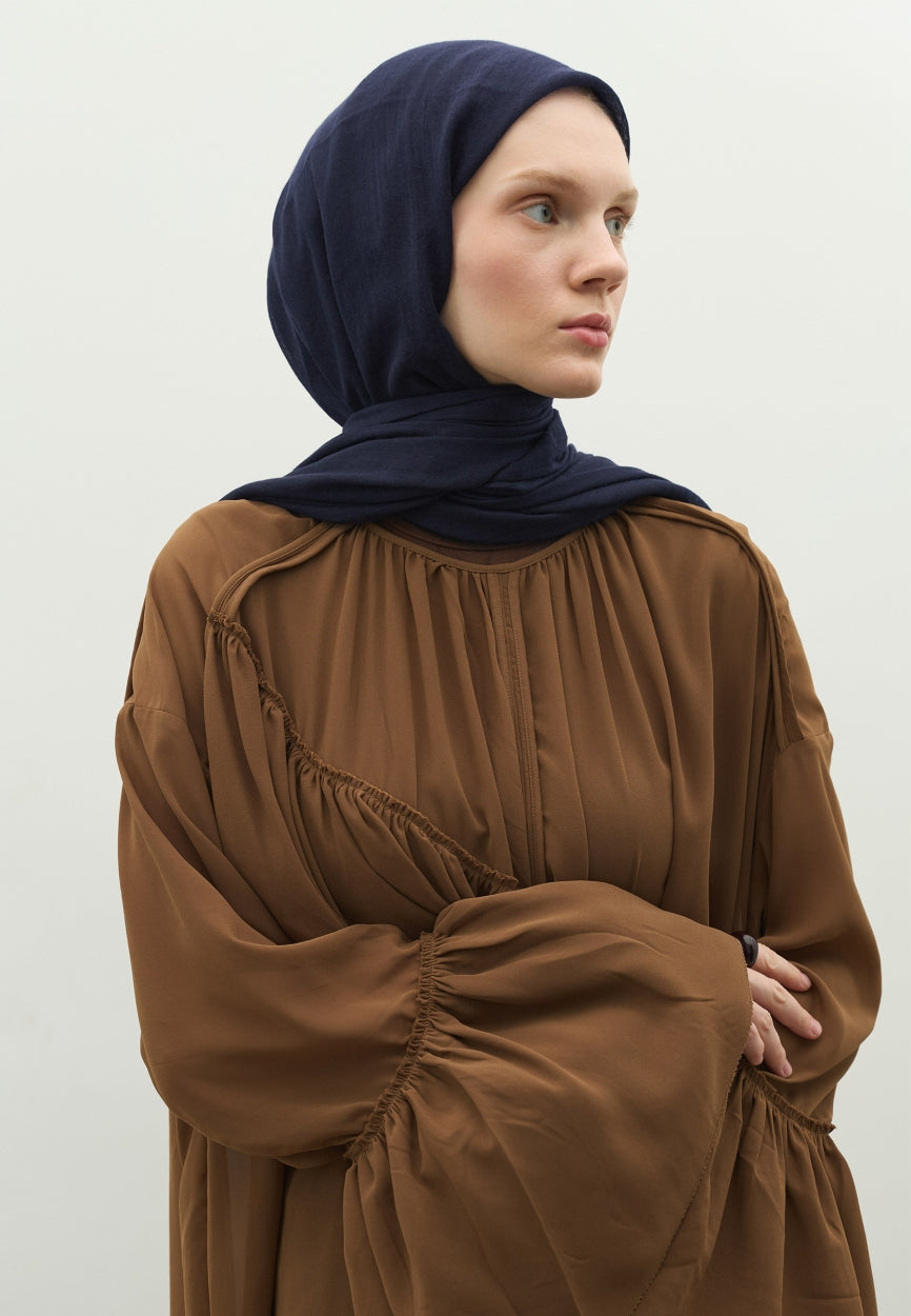 Navy Blue Cashmere Textured Scarf Dark side angle showing elegant silhouette