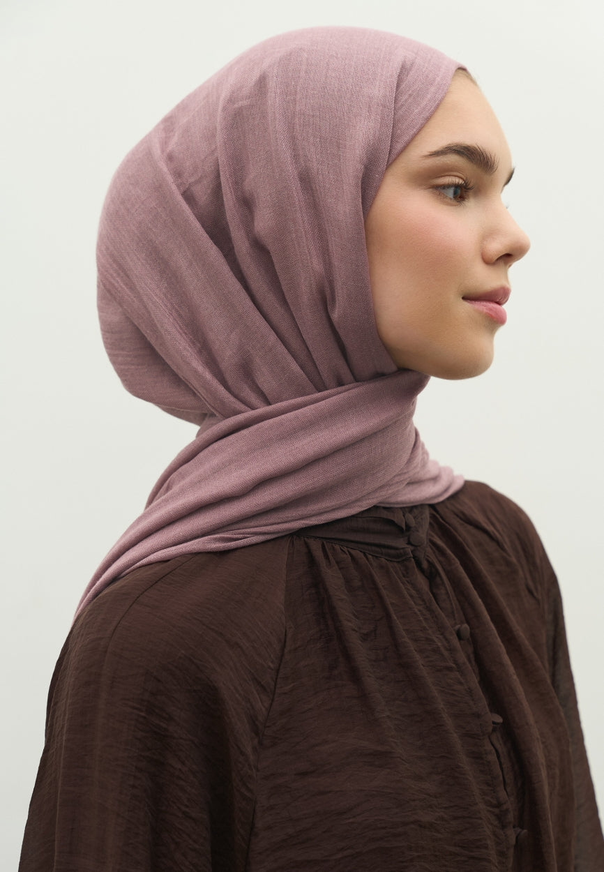 Back view of Dried Cashmere Textured Scarf displaying full coverage design