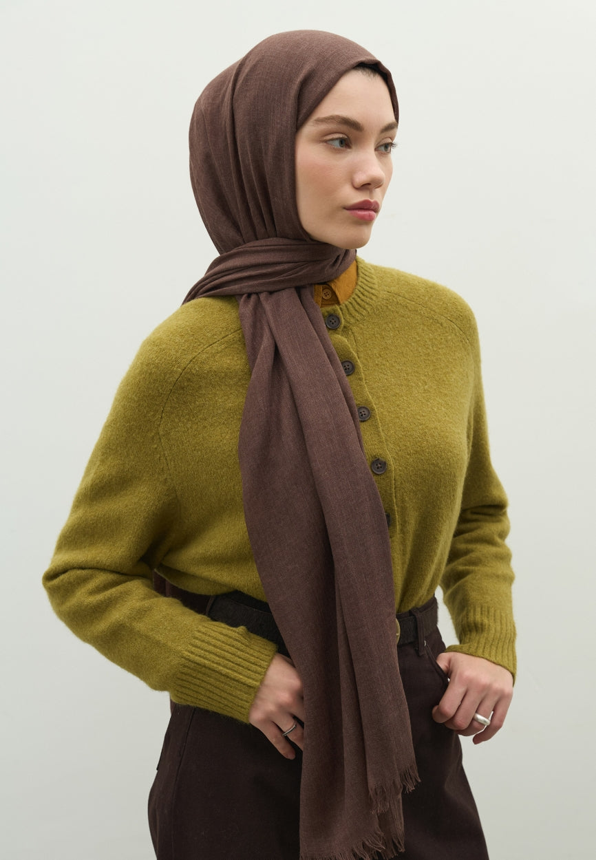 Cocoa Cashmere Textured Scarf side angle showing elegant silhouette