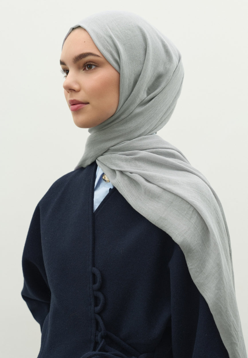 Silver Cashmere Textured Scarf side angle showing elegant silhouette