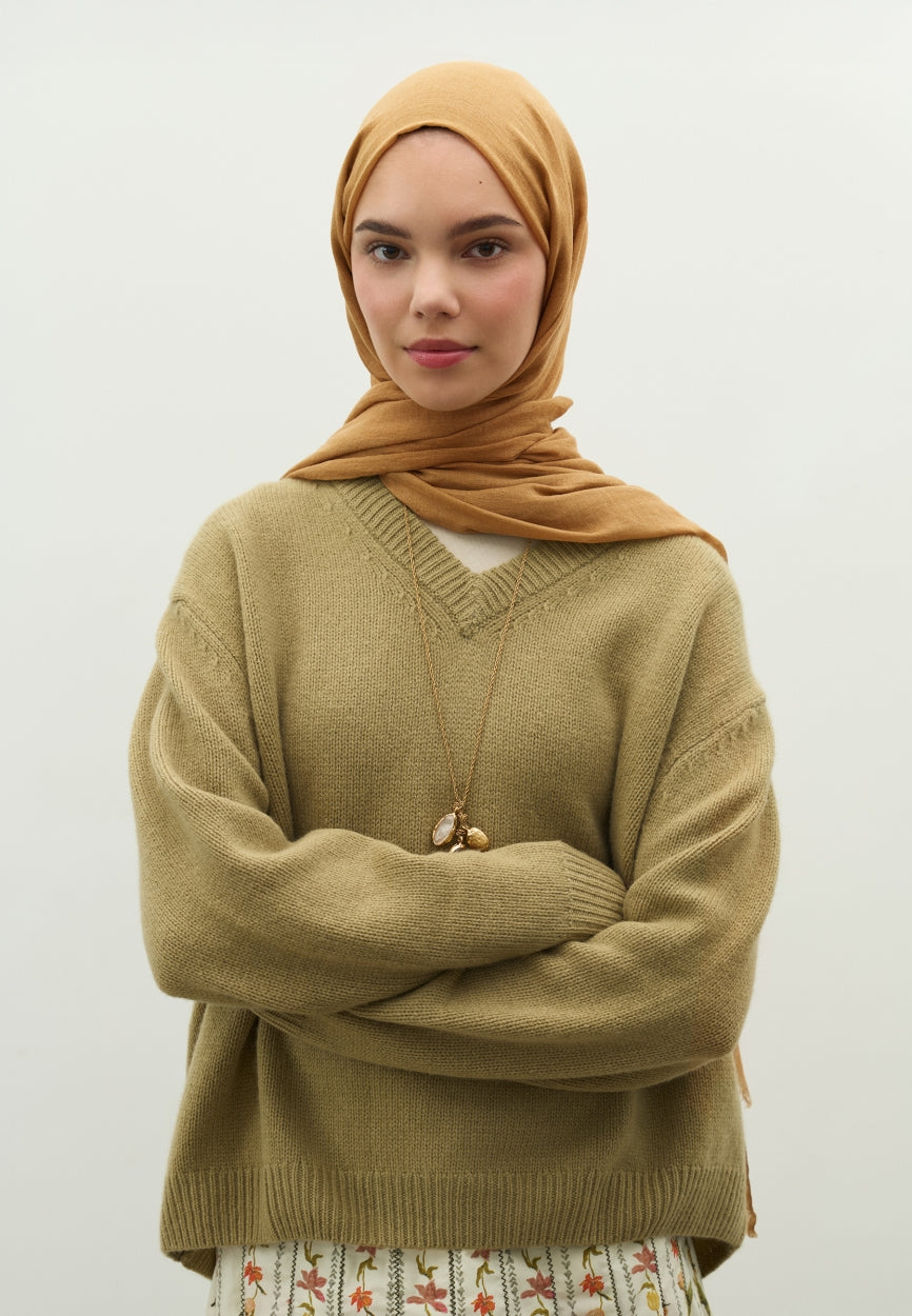 Brown Coffee Cashmere Textured Wrap Milk Coffee side angle showing elegant silhouette