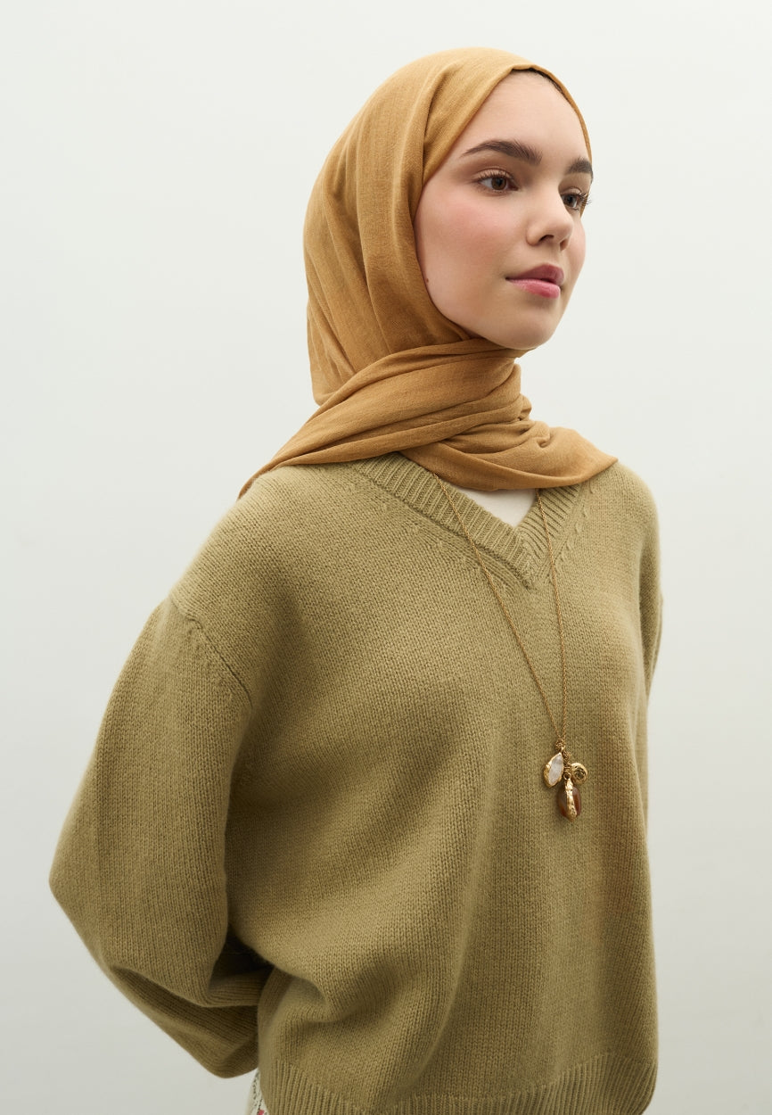 Back view of Brown Coffee Cashmere Textured Wrap Milk Coffee displaying full coverage design