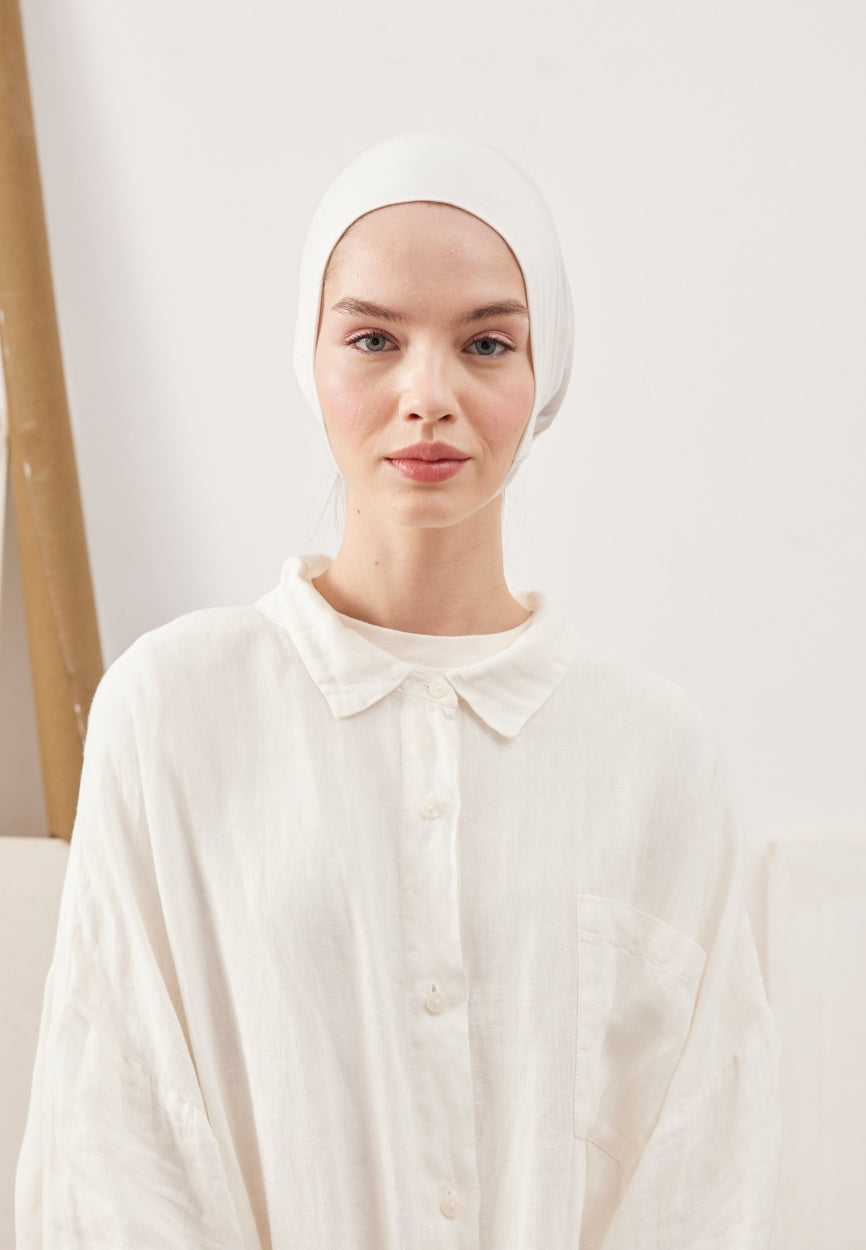 Front view of Cream Large Volume Practical Bonnet, modest Scarf for weddings