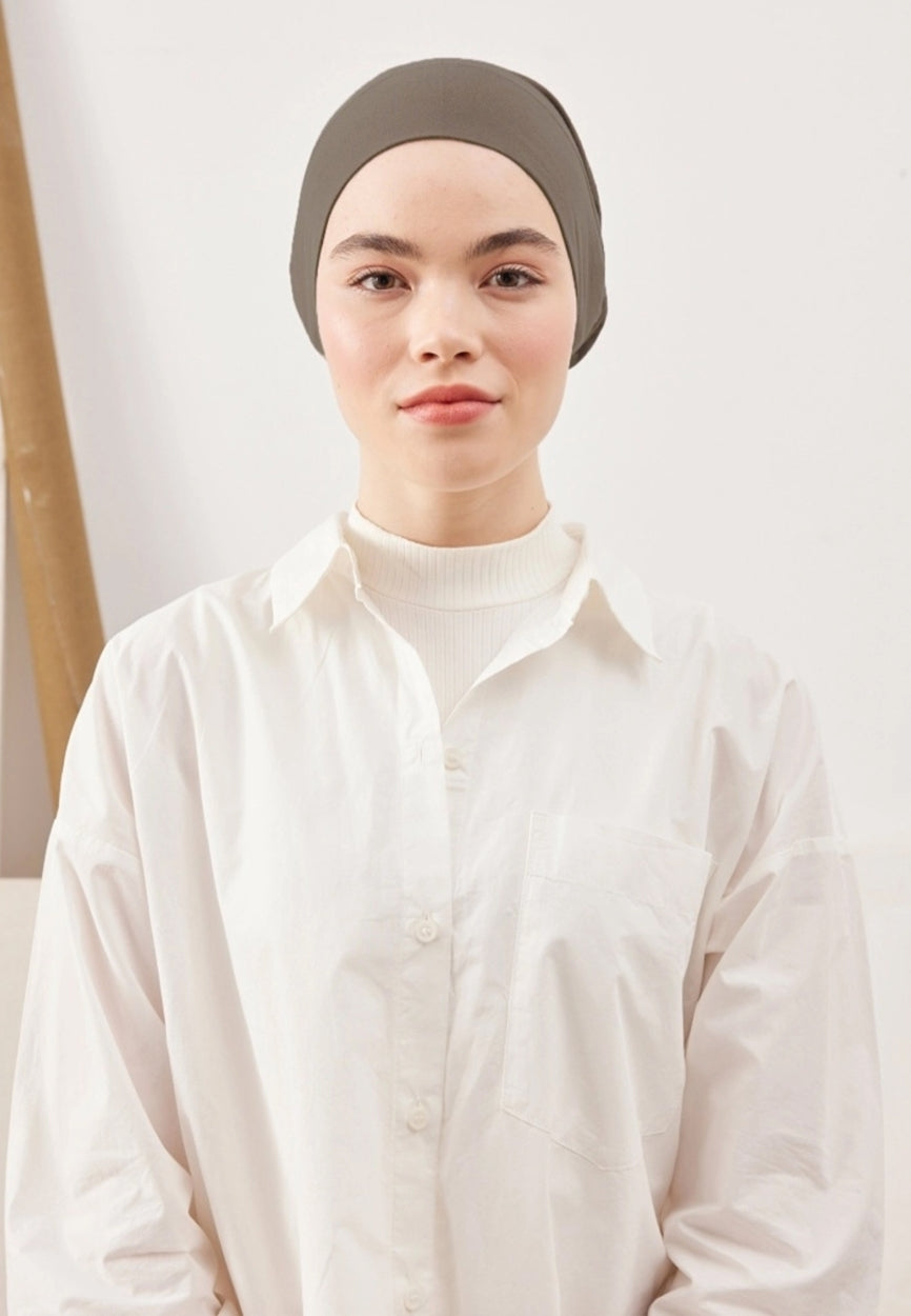 Mink Large Volume Practical Bonnet Dark side angle showing elegant silhouette