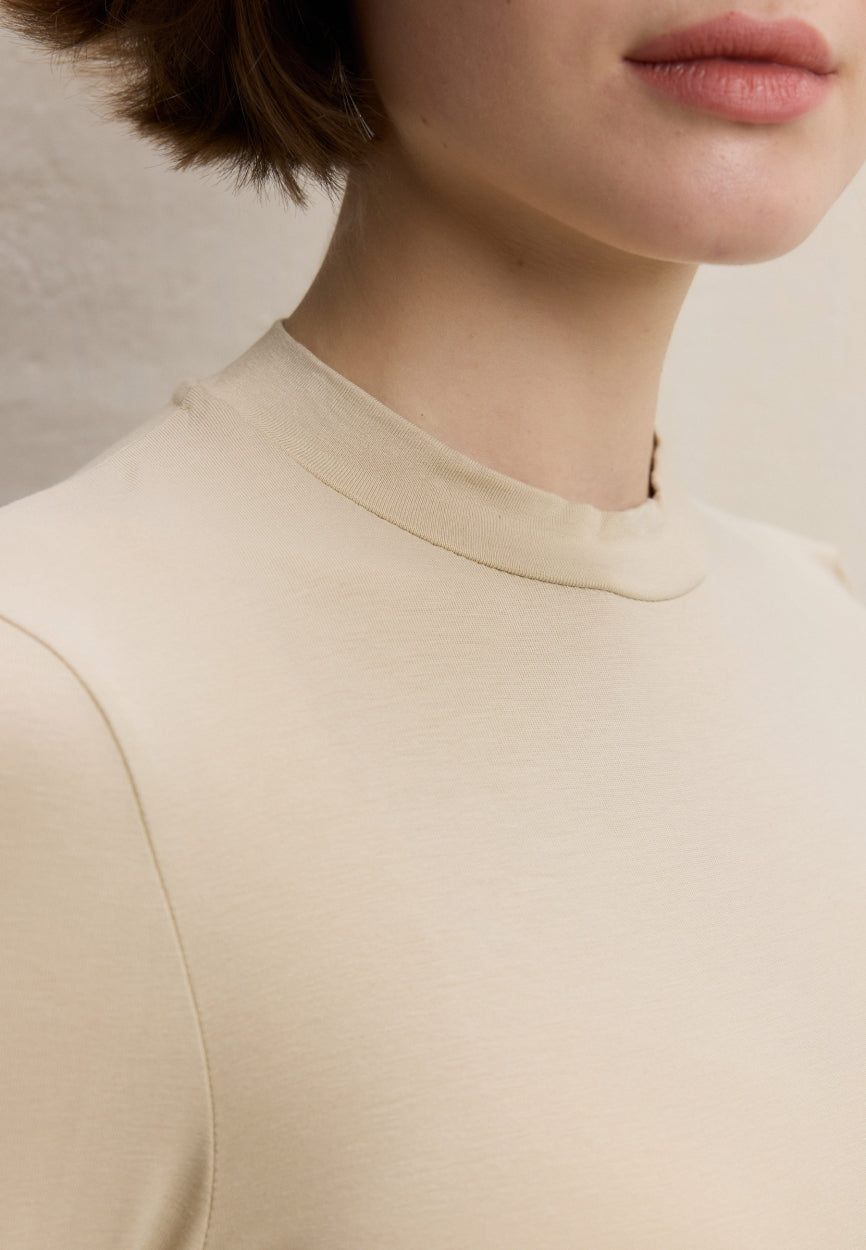 Qivola Long Sleeve Bamboo Body Undershirt in Beige, back view