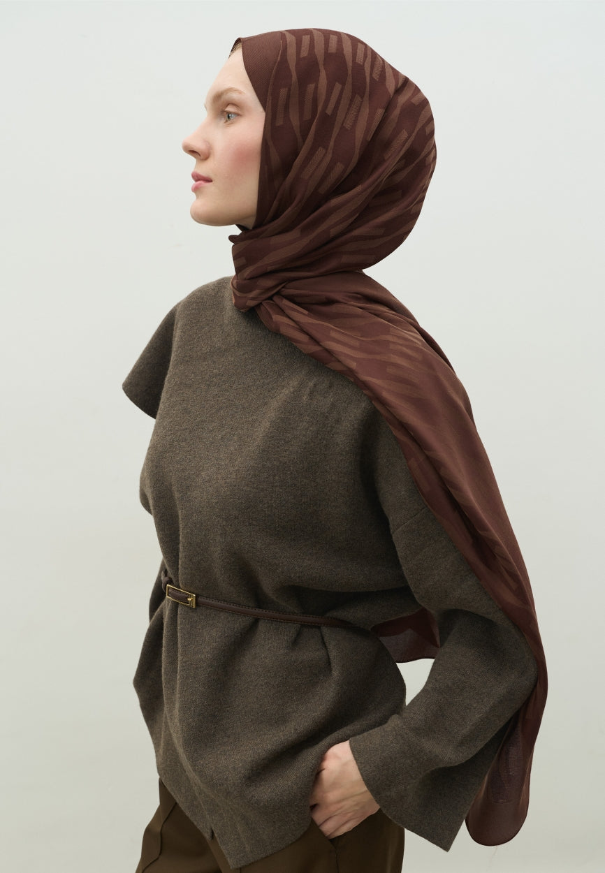 Bark Nara Cotton Flush Jacquard Hijab Tree side angle showing elegant silhouette