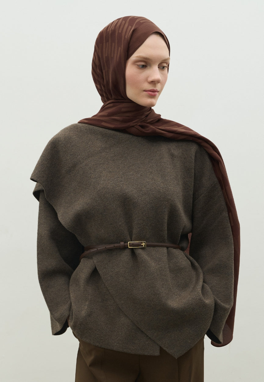 Back view of Bark Nara Cotton Flush Jacquard Hijab Tree displaying full coverage design