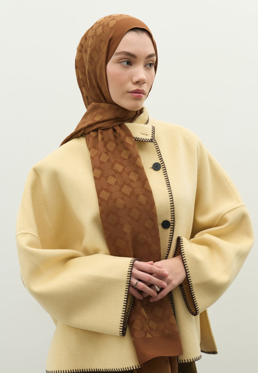 Walnut Oslo Cotton Jacquard Flush Hijab side angle showing elegant silhouette