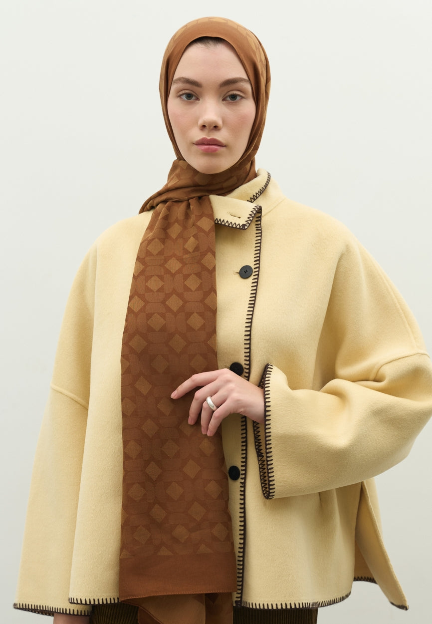 Back view of Walnut Oslo Cotton Jacquard Flush Hijab displaying full coverage design