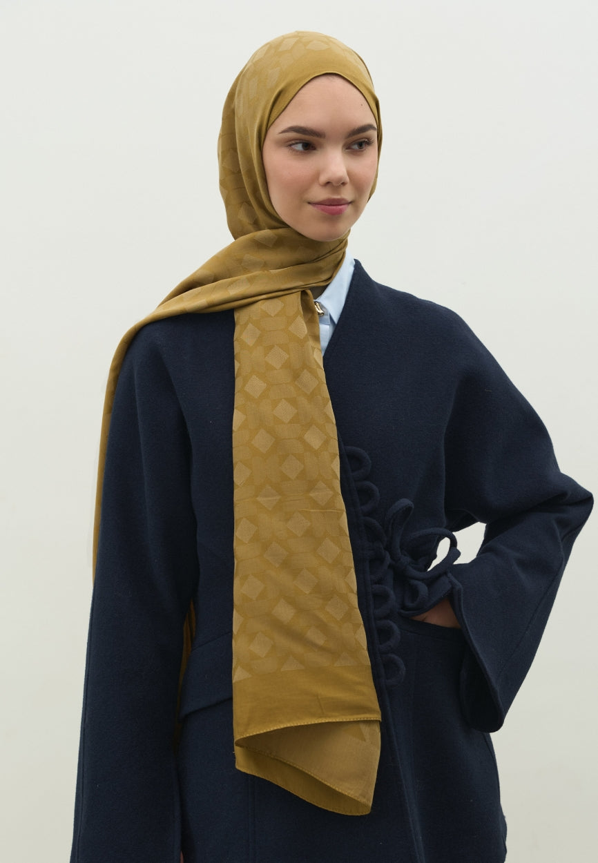 Front view of Sahara Oslo Cotton Jacquard Flush Hijab Sahra, modest Hijab for weddings