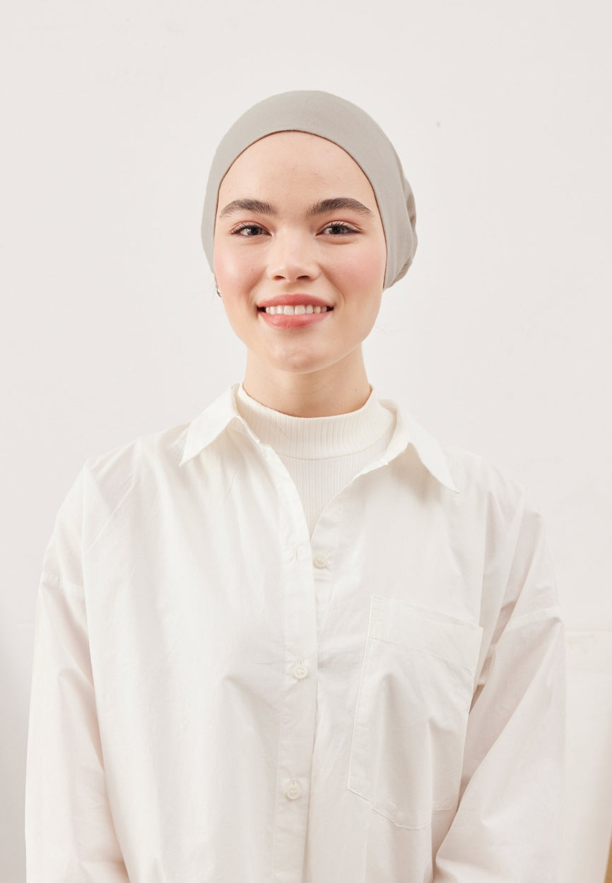 Back view of Mink Large Volume Practical Bonnet Open displaying full coverage design