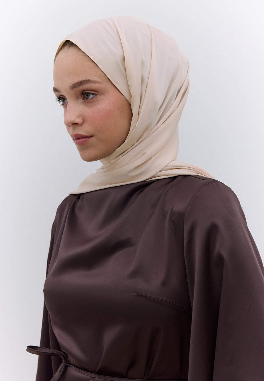 Qivola Premium Chiffon Scarf in Beige, side view