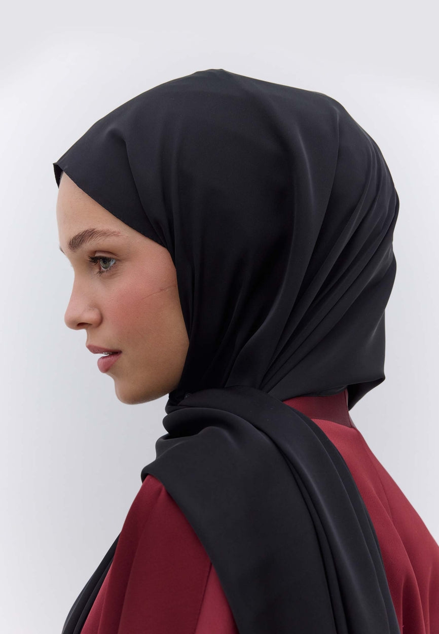 Qivola Premium Chiffon Scarf in Black, back view