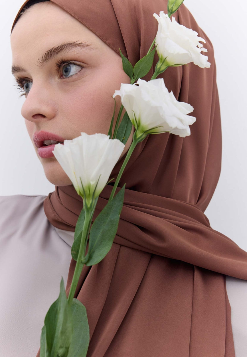 Qivola Premium Chiffon Scarf in Brown Coffee, front view