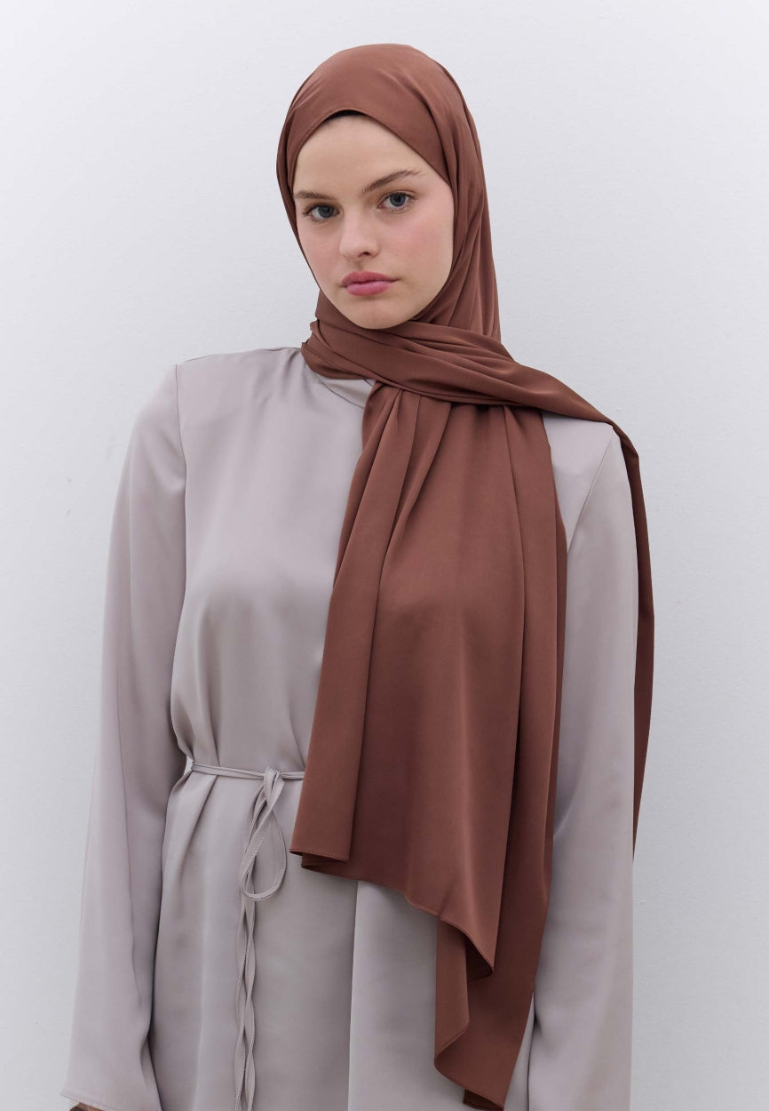 Qivola Premium Chiffon Scarf in Brown Coffee, side view
