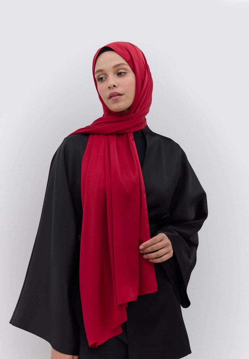 Qivola Premium Chiffon Scarf in Burgundy, side view