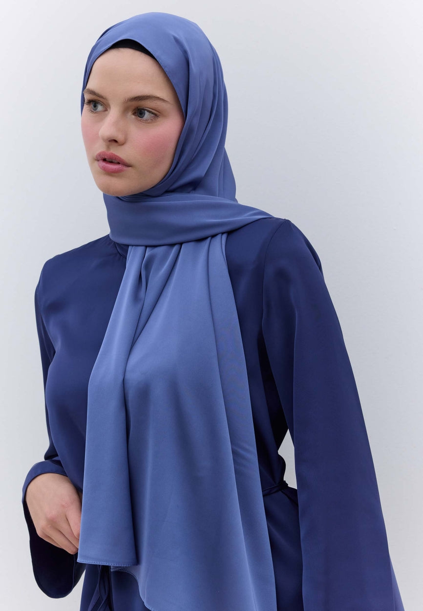 Qivola Premium Chiffon Scarf in Indigo, front view