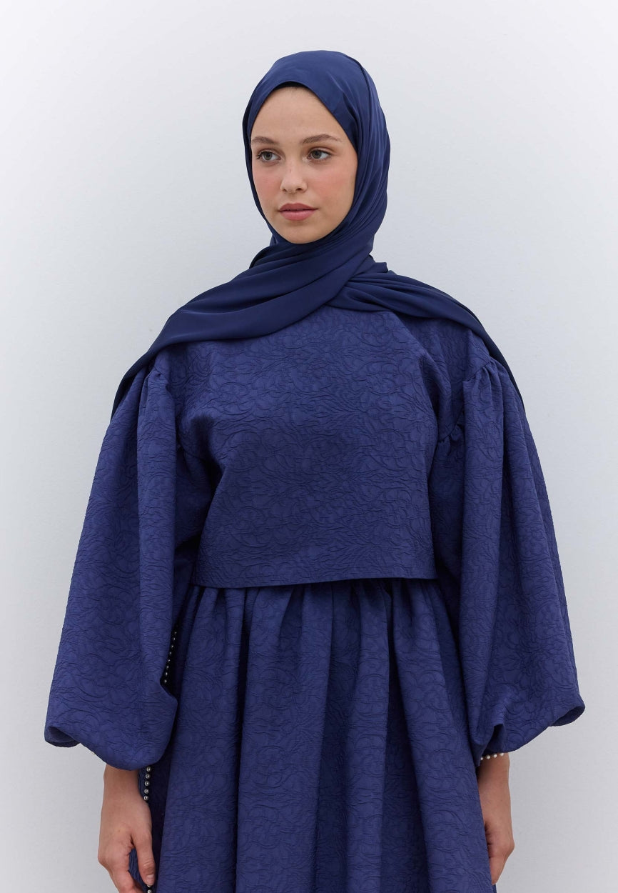 Qivola Premium Chiffon Scarf in Navy Blue, back view
