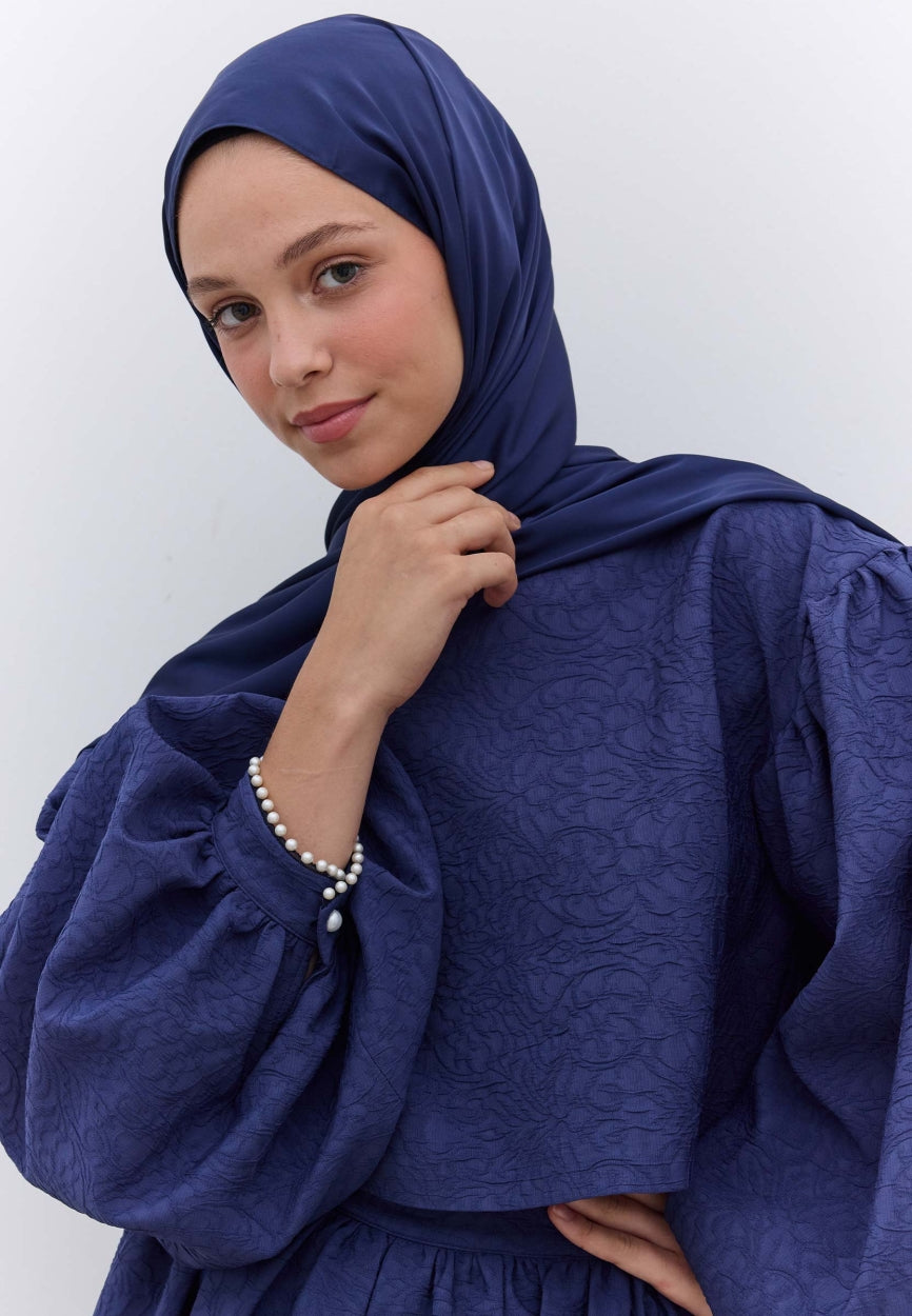 Qivola Premium Chiffon Scarf in Navy Blue, front view