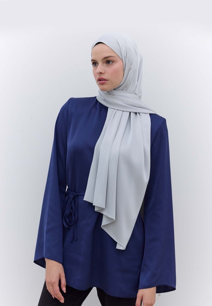 Qivola Premium Chiffon Scarf in Silver, front view