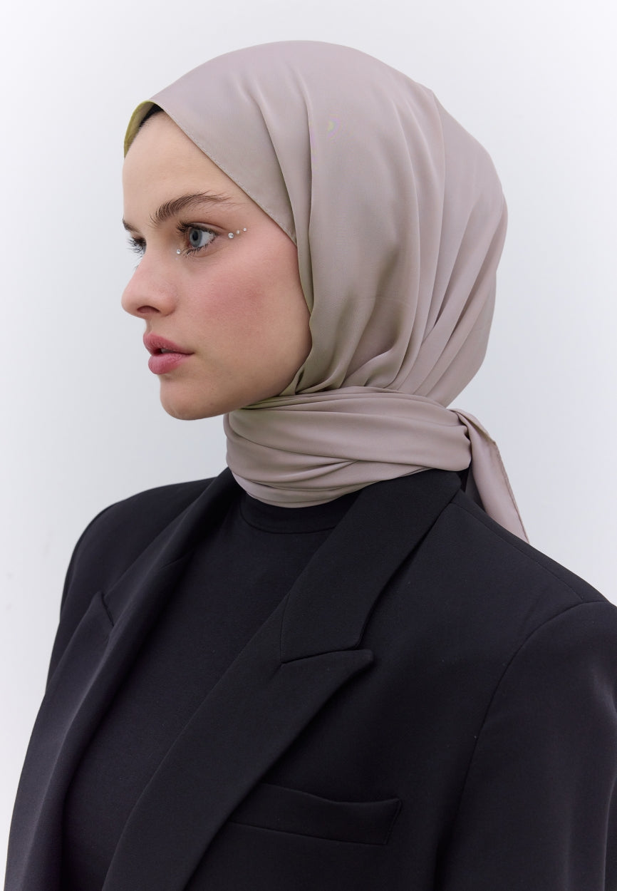 Qivola Premium Chiffon Scarf in Stone, side view