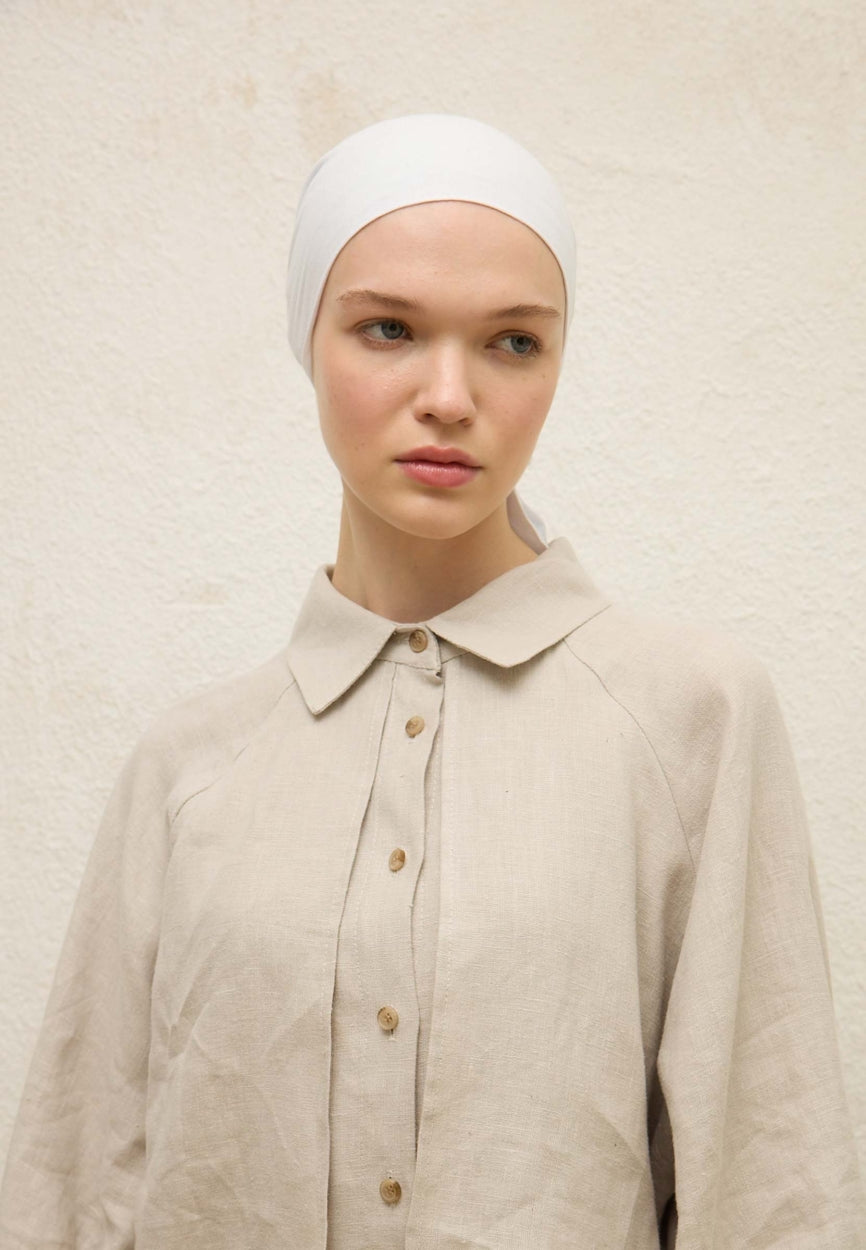 Front view of White Seamless Plain Bonnet (Eva), modest Scarf for weddings