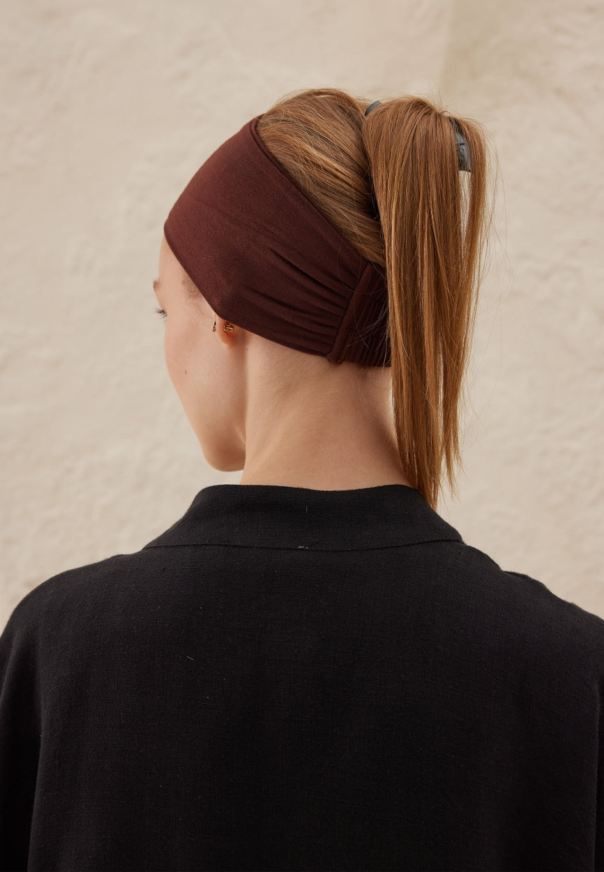 Back view of Brown Coffee Silicone Anti-Slip Bandana Brown displaying full coverage design