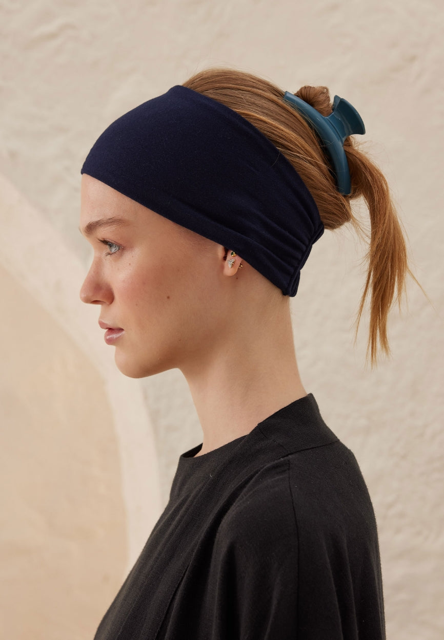 Navy Blue Silicone Anti-Slip Bandana side angle showing elegant silhouette