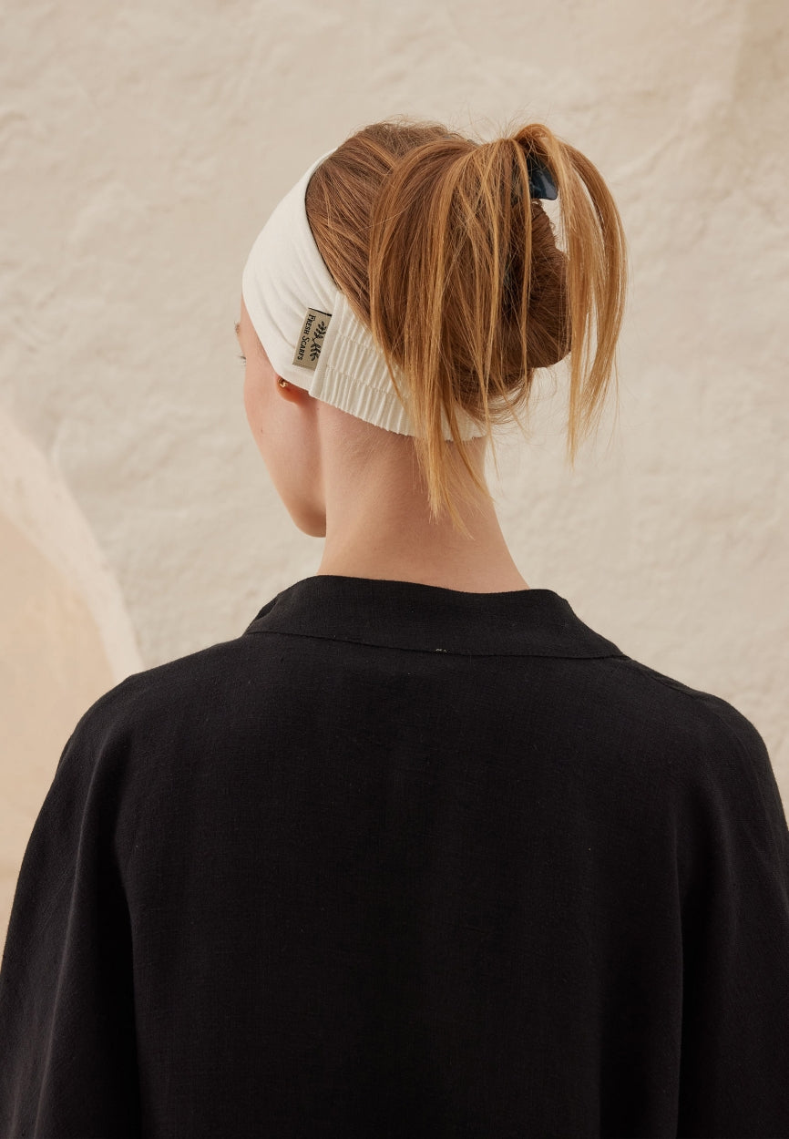 Back view of Ecru Silicone Anti-Slip Bandana displaying full coverage design