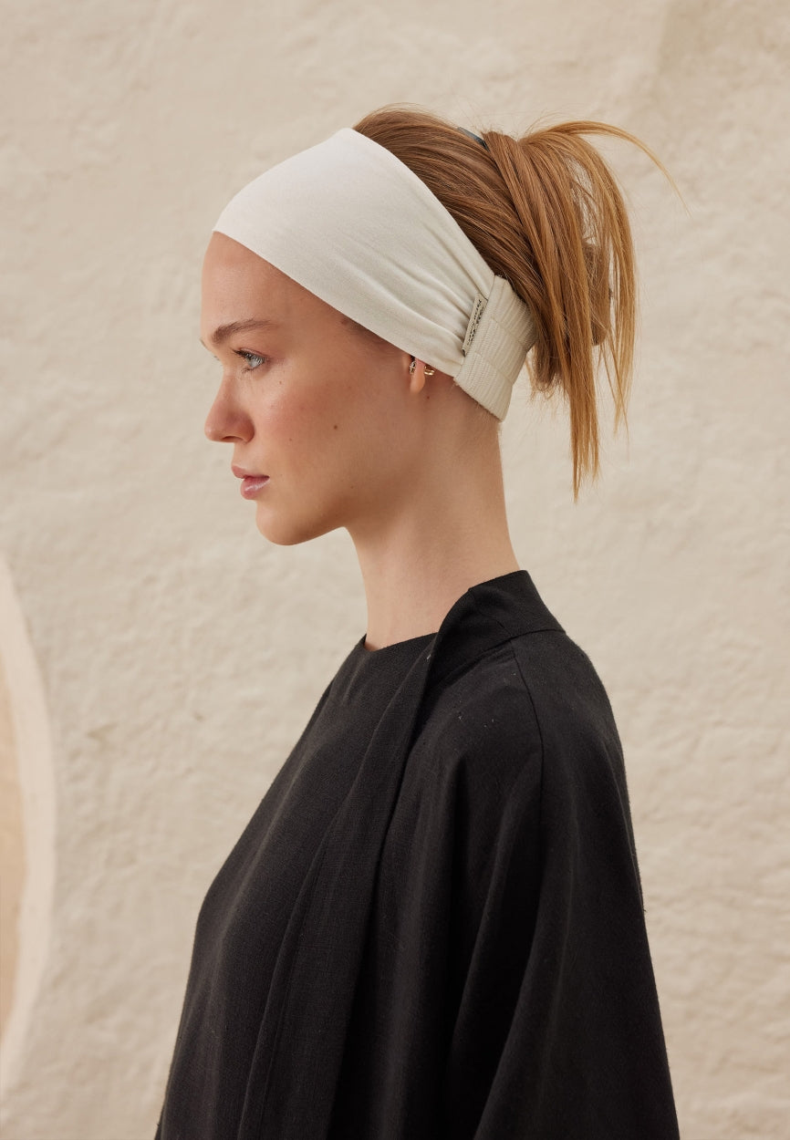 Front view of Ecru Silicone Anti-Slip Bandana, modest Scarf for weddings