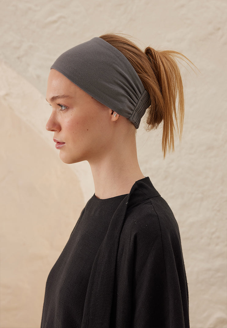 Front view of Smoke Gray Silicone Anti-Slip Bandana Smoked, modest Scarf for weddings