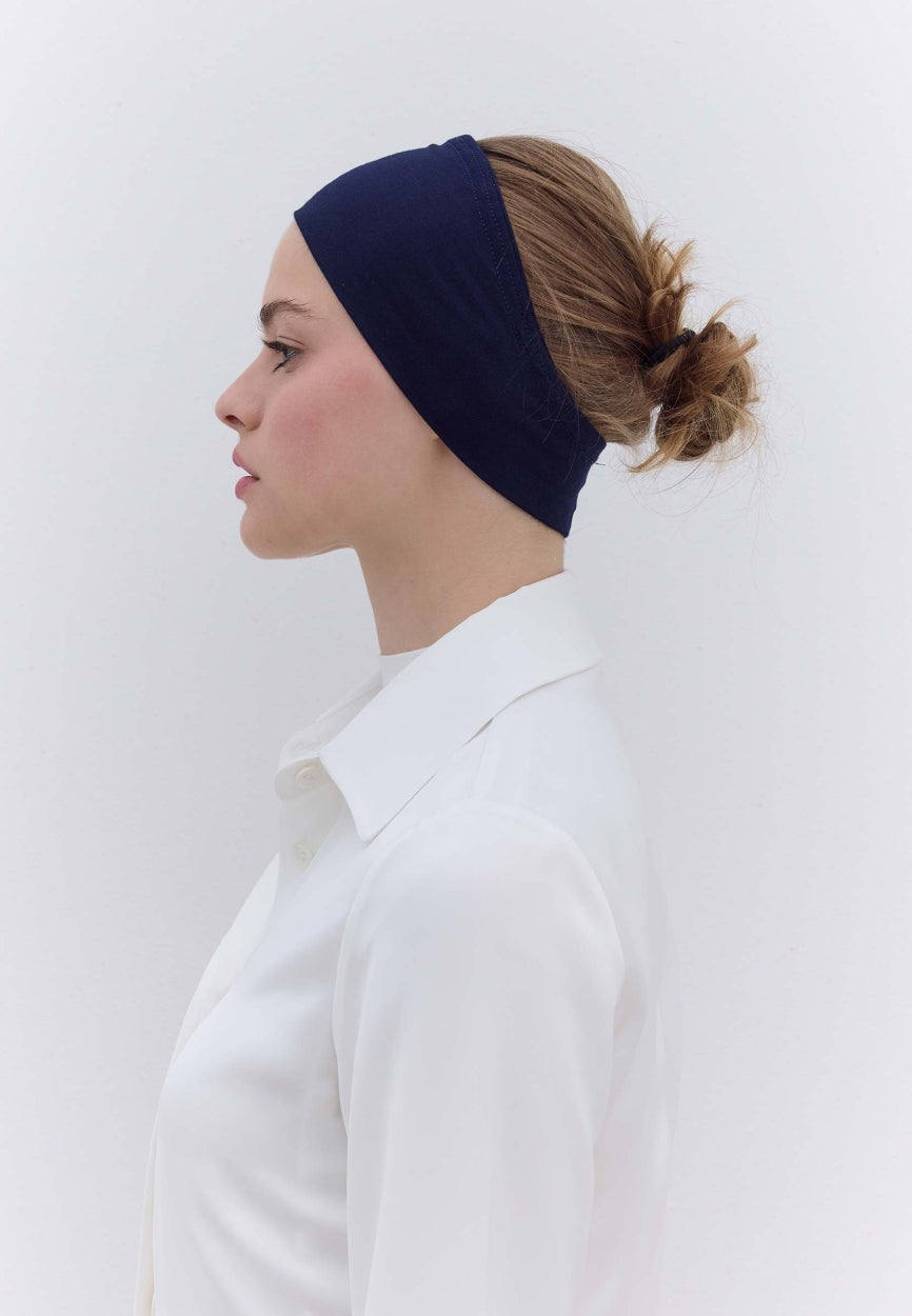 Navy Blue Silicone Bandana side angle showing elegant silhouette