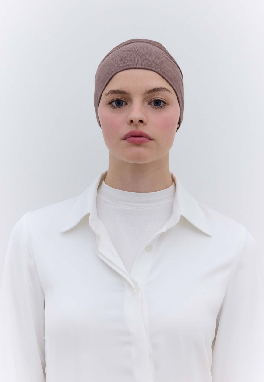 Front view of Mink Silicone Bandana Dark, modest Scarf for autumn events