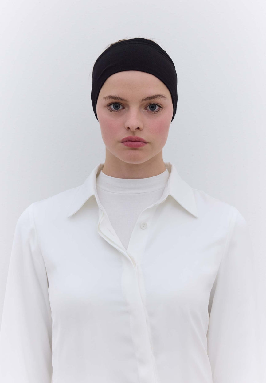 Front view of Black Silicone Bandana, modest Scarf for weddings