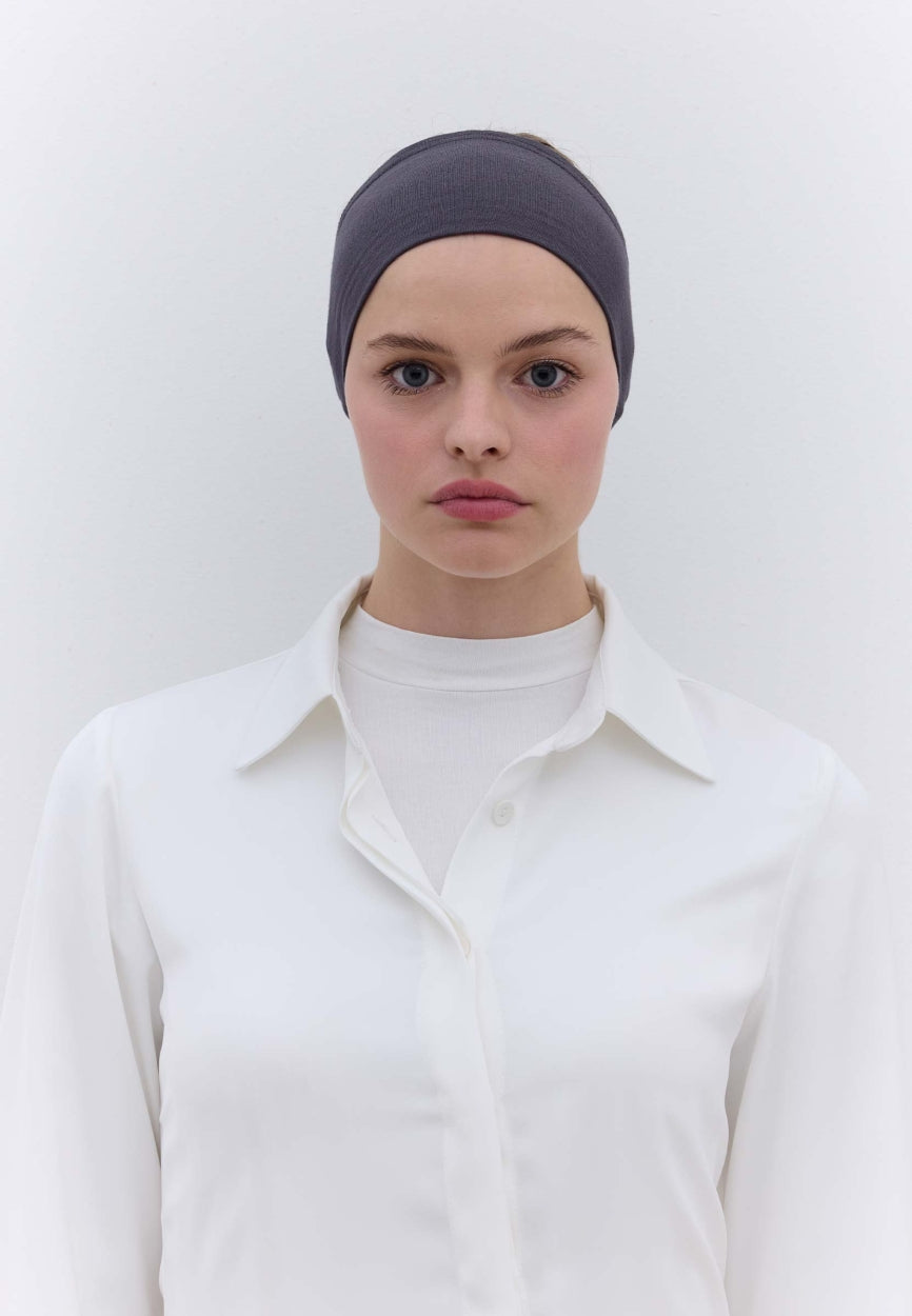 Front view of Anthracite Silicone Bandana, modest Scarf for weddings