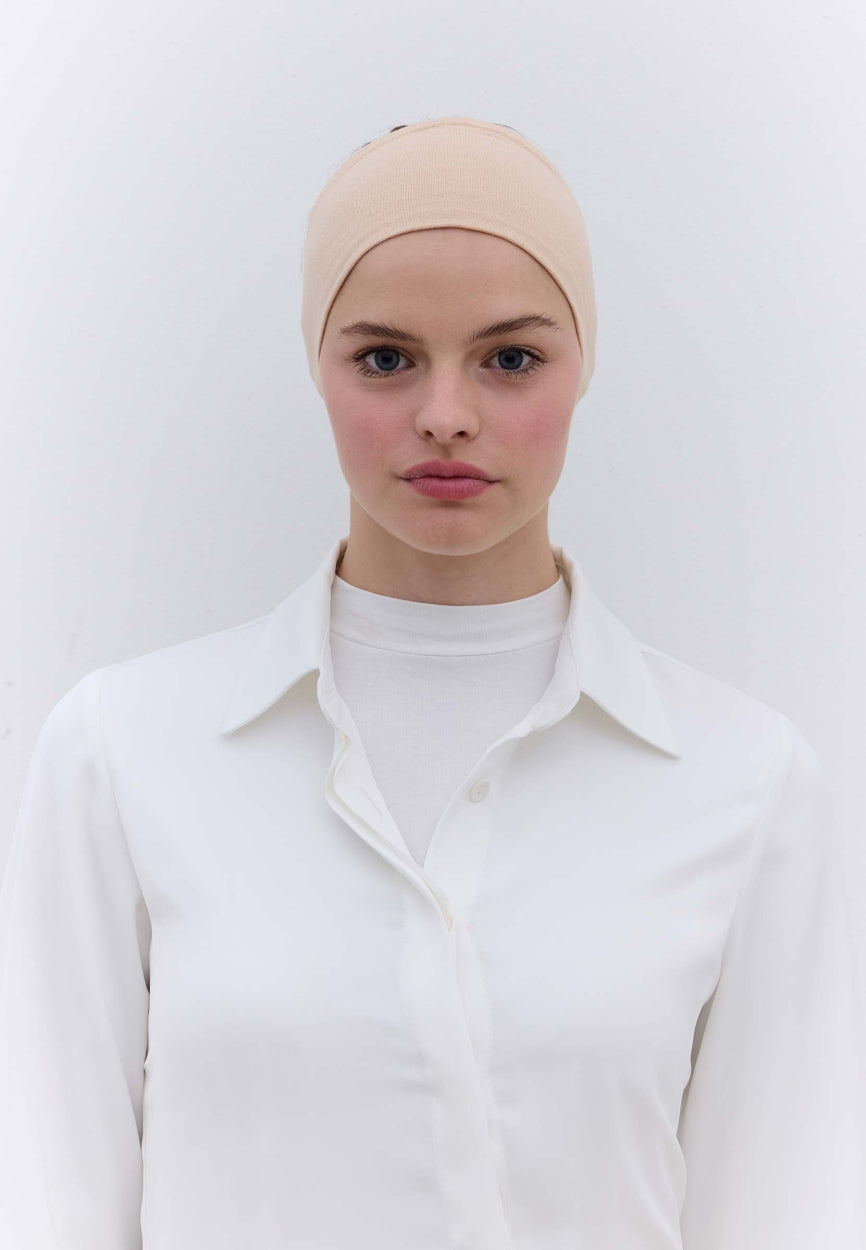 Front view of Nude Silicone Bandana, modest Scarf for weddings