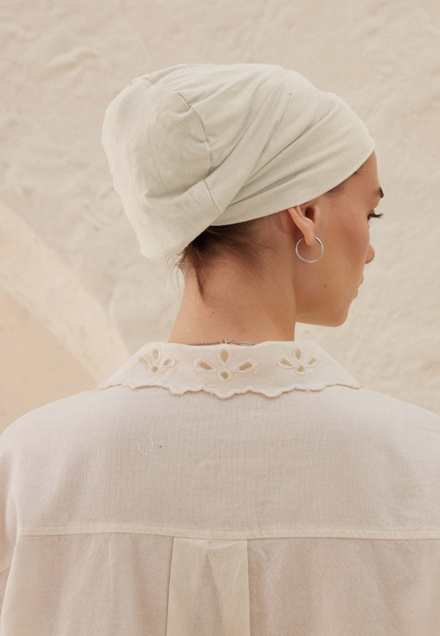 Ecru Silicone Non-Slip Bonnet side angle showing elegant silhouette