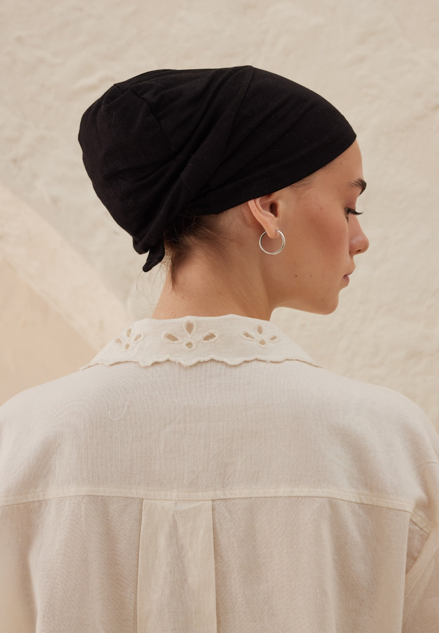 Back view of Black Silicone Non-Slip Bonnet displaying full coverage design