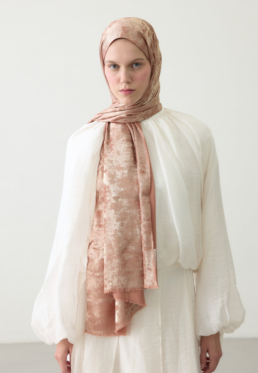 Qivola Silky Shimmery Scarf in Cinnamon, front view