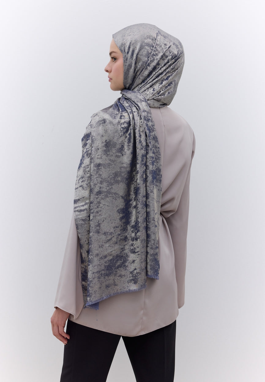 Qivola Silky Shimmery Scarf in Indigo, close-up detail