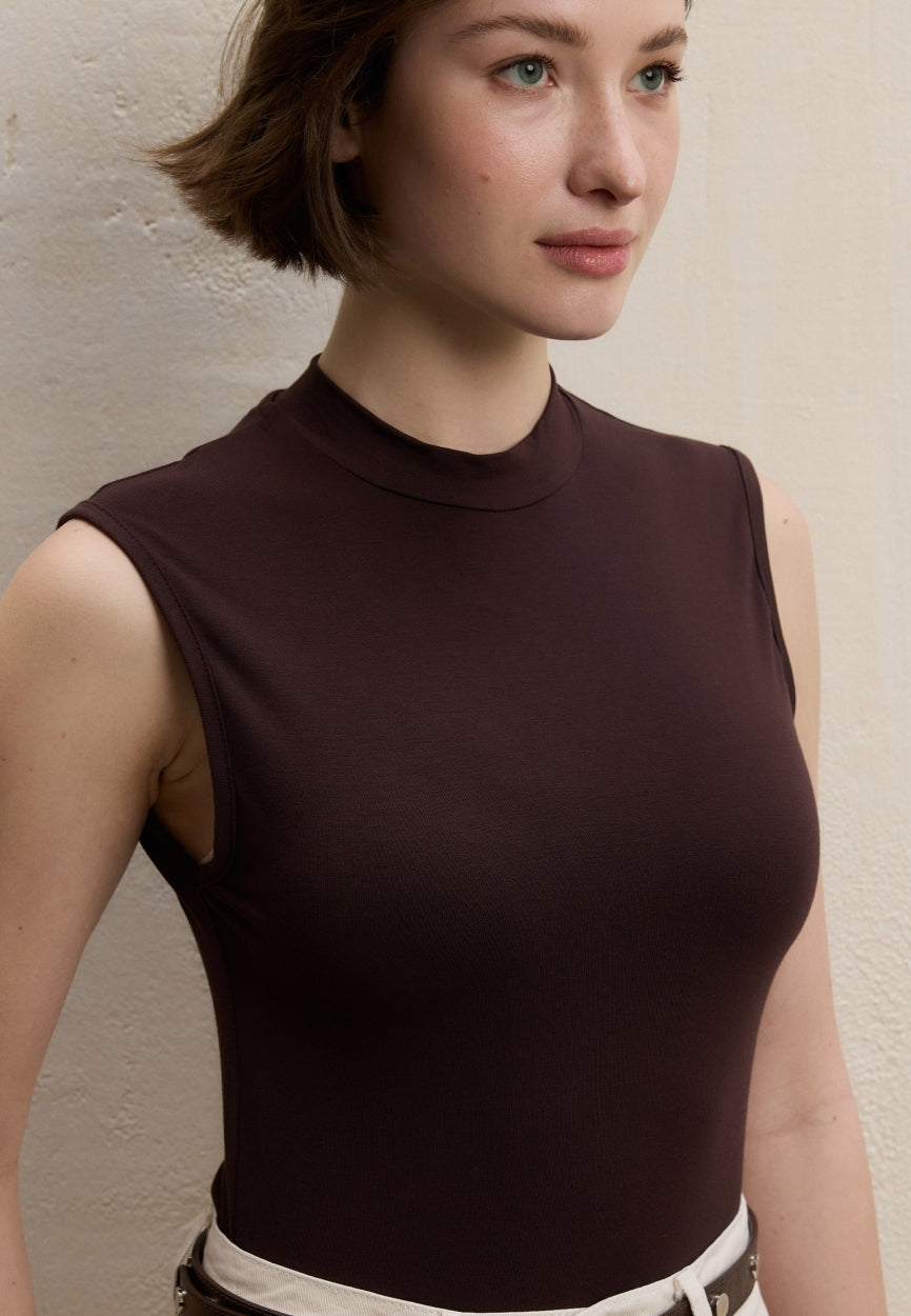 Qivola Sleeveless Bamboo Body Undershirt in Aubergine, side view