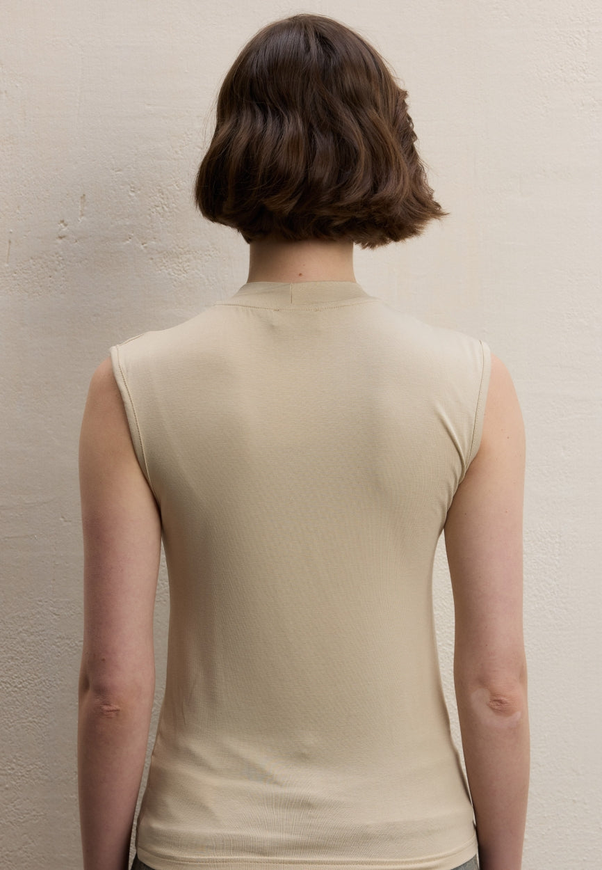 Qivola Sleeveless Bamboo Body Undershirt in Beige, back view