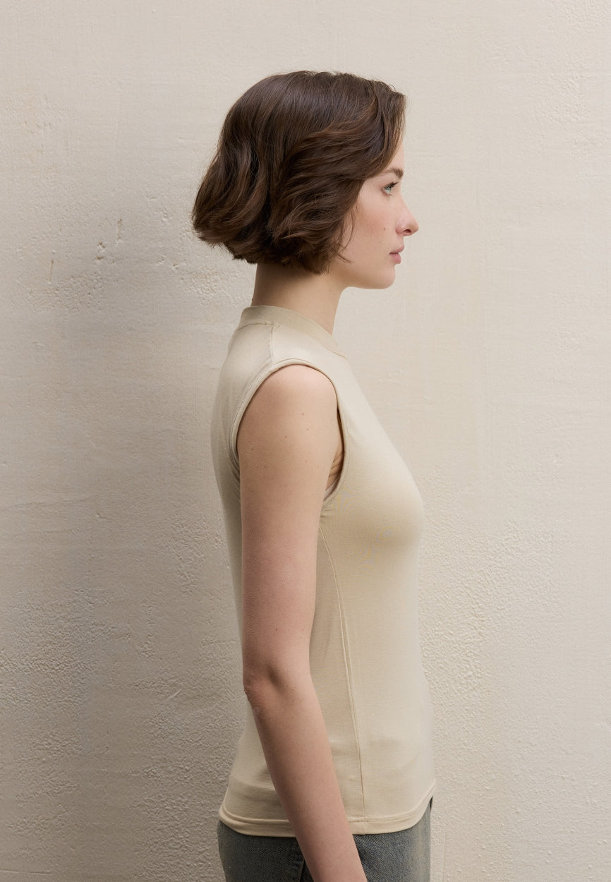 Qivola Sleeveless Bamboo Body Undershirt in Beige, side view