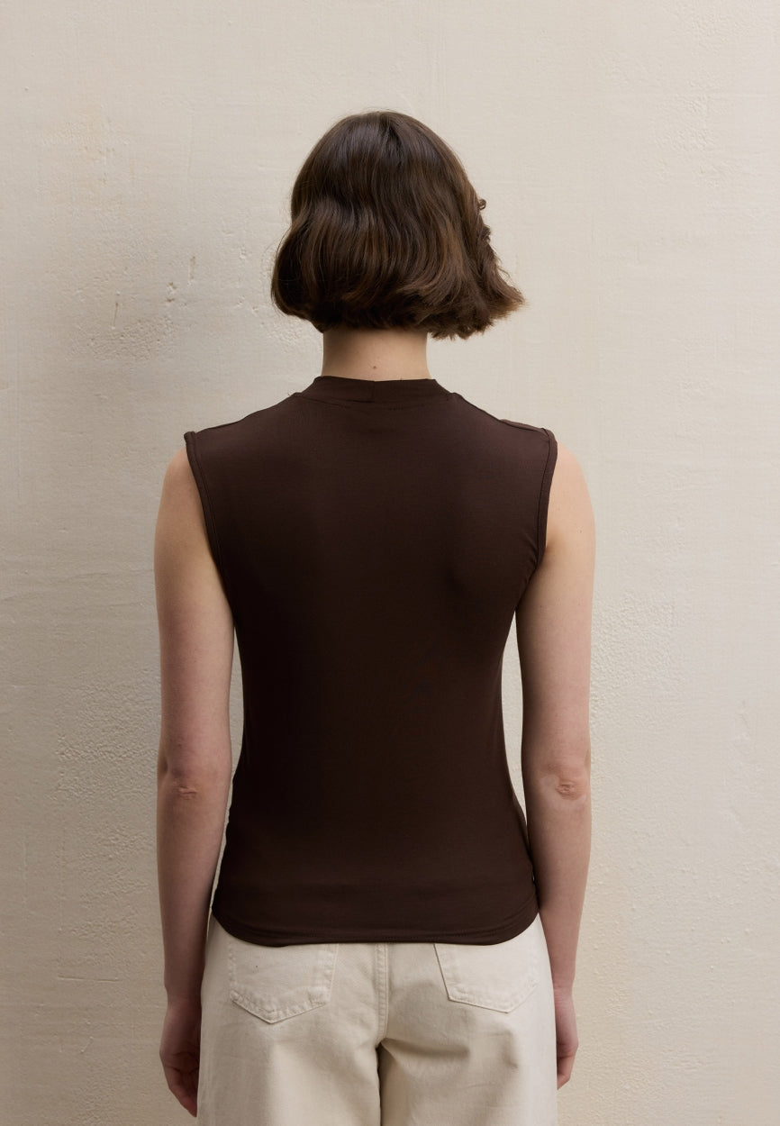 Qivola Sleeveless Bamboo Body Undershirt in Brown Coffee, back view (variant 1)