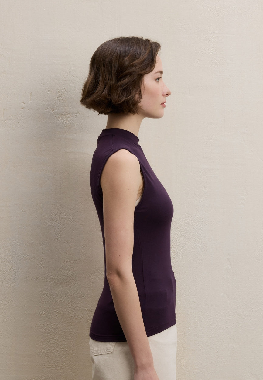 Qivola Sleeveless Bamboo Body Undershirt in Bruise, back view